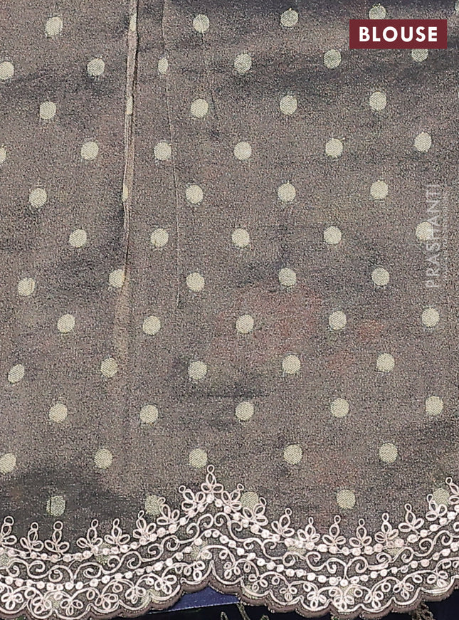 Pure organza silk saree navy blue with allover prints & pita work and embroidery border