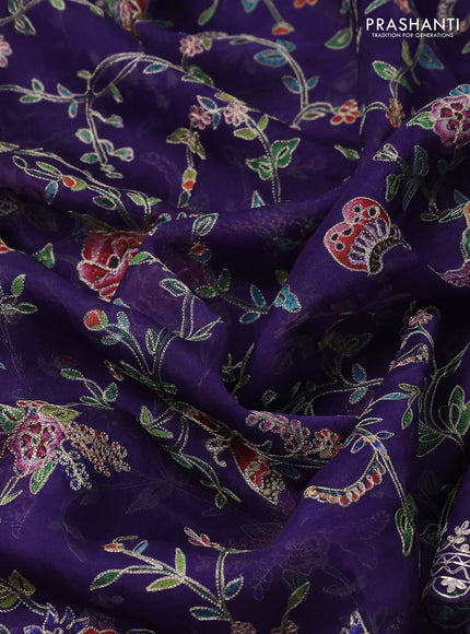 Pure organza silk saree violet with allover prints & pita work and embroidery border