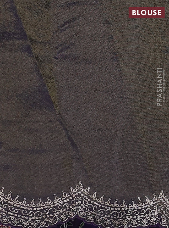 Pure organza silk saree violet with allover prints & pita work and embroidery border