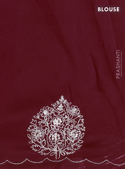 Pure organza silk saree rust shade with zari stripes pattern and embroided butta border