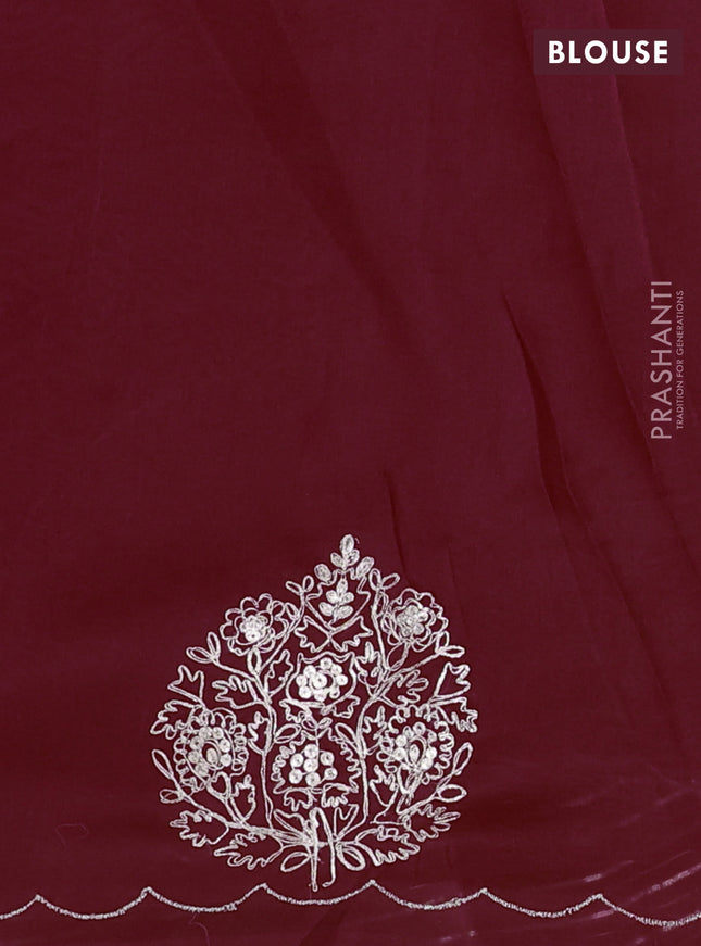 Pure organza silk saree rust shade with zari stripes pattern and embroided butta border