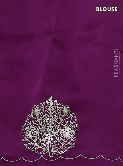 Pure organza silk saree deep purple with zari stripes pattern and embroided butta border