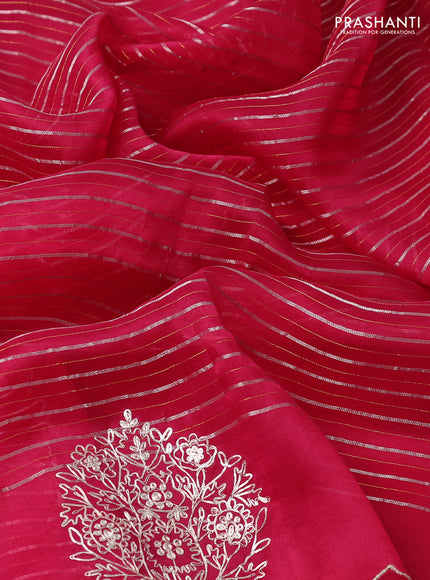 Pure organza silk saree pink with zari stripes pattern and embroided butta border