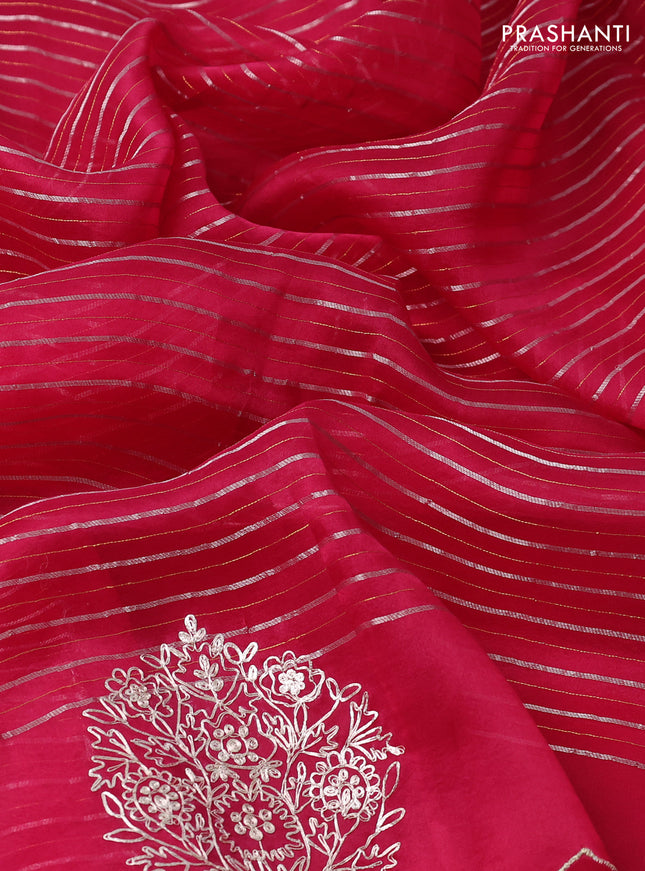 Pure organza silk saree pink with zari stripes pattern and embroided butta border
