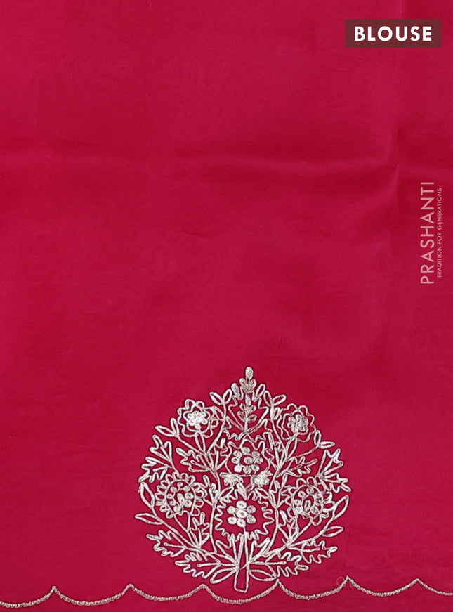 Pure organza silk saree pink with zari stripes pattern and embroided butta border