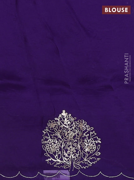 Pure organza silk saree violet with zari stripes pattern and embroided butta border