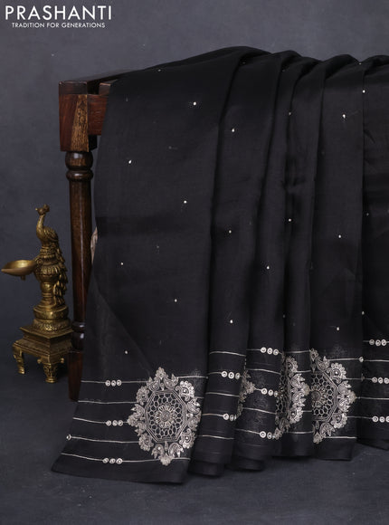 Pure organza silk saree black with zari buttas and embroidery border