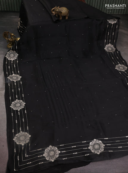 Pure organza silk saree black with zari buttas and embroidery border