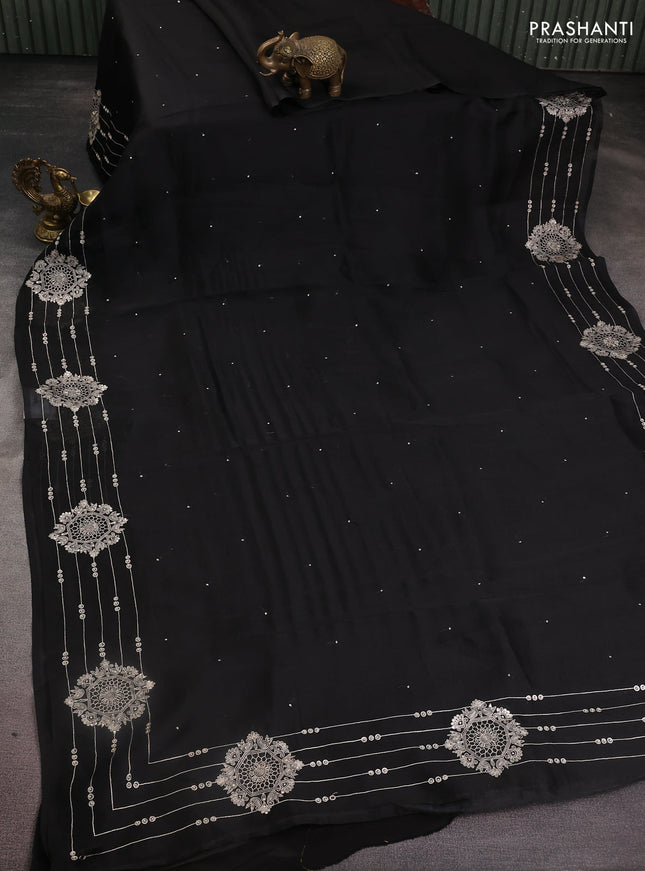 Pure organza silk saree black with zari buttas and embroidery border