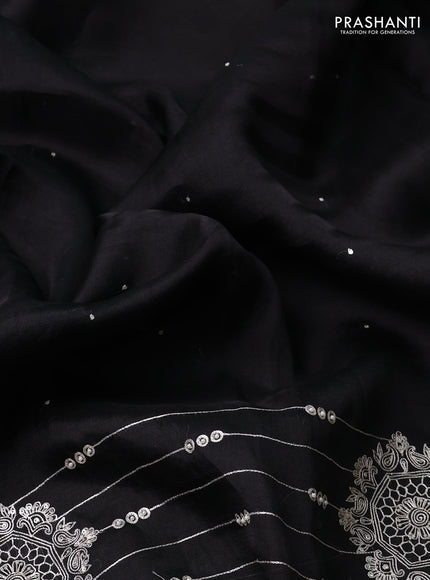 Pure organza silk saree black with zari buttas and embroidery border