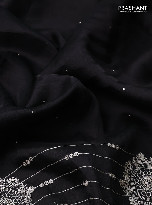 Pure organza silk saree black with zari buttas and embroidery border