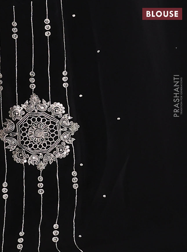 Pure organza silk saree black with zari buttas and embroidery border
