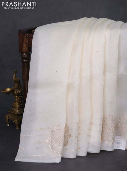 Pure organza silk saree off white with zari buttas and embroidery border