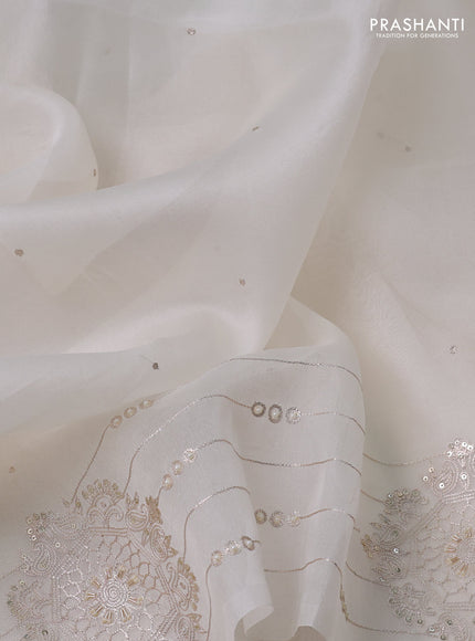 Pure organza silk saree off white with zari buttas and embroidery border