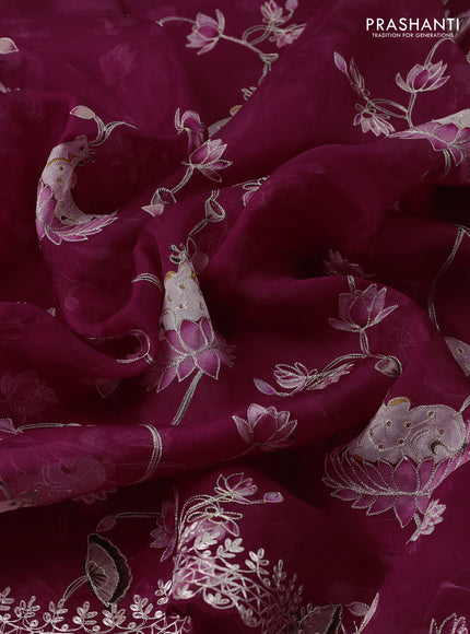 Pure organza silk saree maroon with pichwai prints & pita work and embroidery border