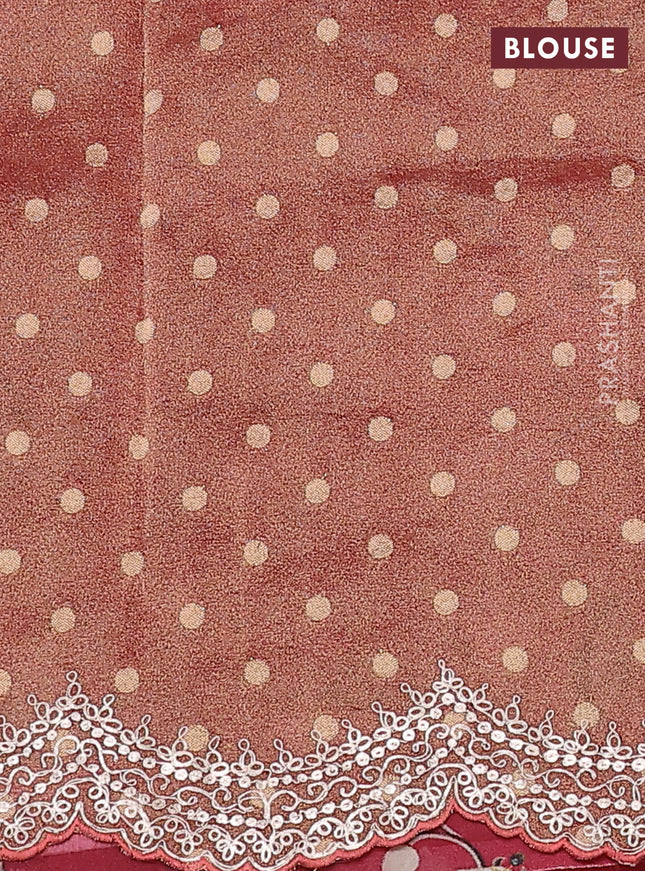 Pure organza silk saree maroon with pichwai prints & pita work and embroidery border