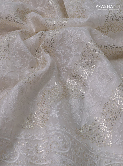 Pure organza silk saree off white with allover chikankari & sequin work and embroidery border