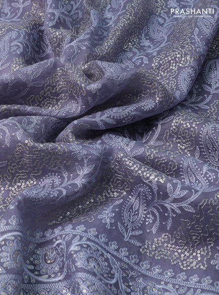 Pure organza silk saree grey with allover chikankari & sequin work and embroidery border