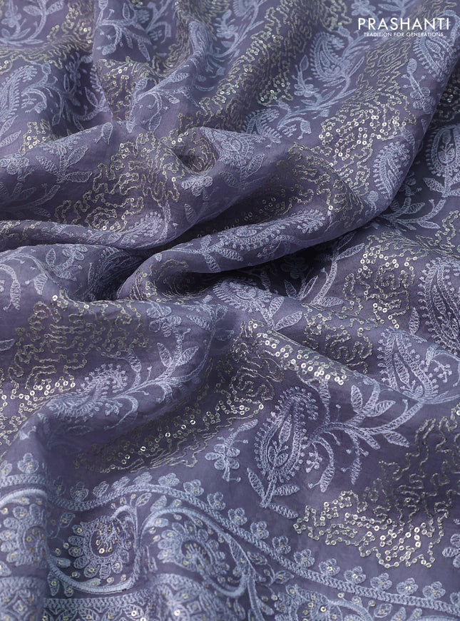 Pure organza silk saree grey with allover chikankari & sequin work and embroidery border