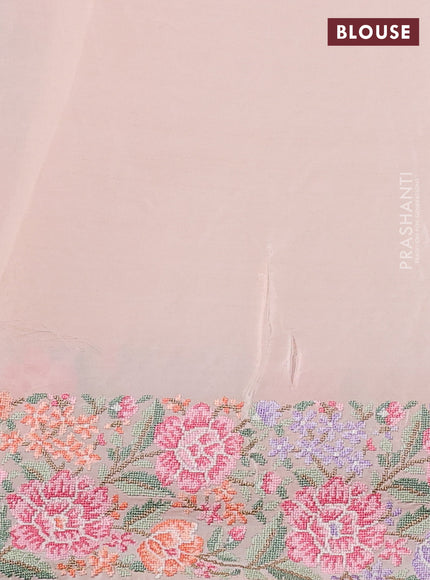 Pure organza silk saree sandal with allover parsi work and floral design embroidery border