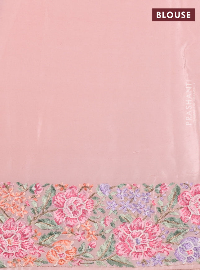Pure organza silk saree peach shade with allover parsi work and floral design embroidery border