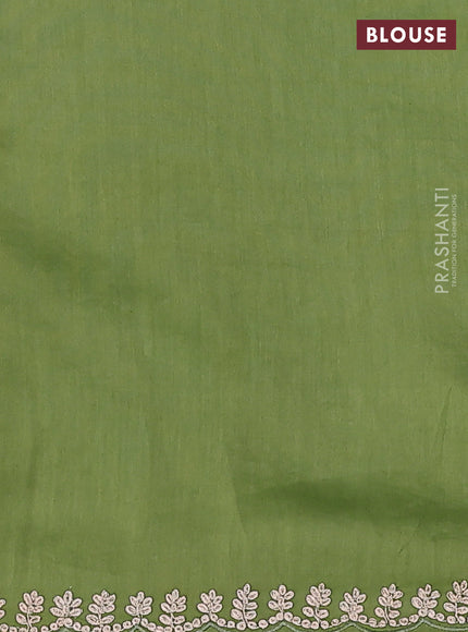 Pure organza silk saree pastel green with allover floral embroidery and zari woven border