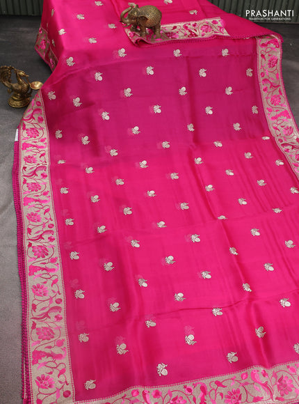Pure organza silk saree pink with annam zari woven buttas and peacock design zari woven border