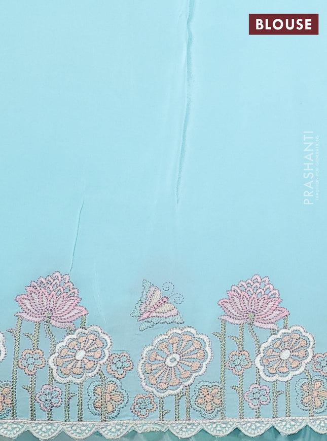 Pure organza silk saree light blue with butterfly embroidery and floral design embroidery border