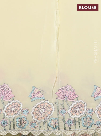 Pure organza silk saree lime yellow with butterfly embroidery and floral design embroidery border