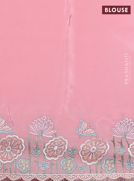 Pure organza silk saree light pink with butterfly embroidery and floral design embroidery border