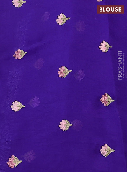 Pure organza silk saree violet with golden buttas and floral embroidery border