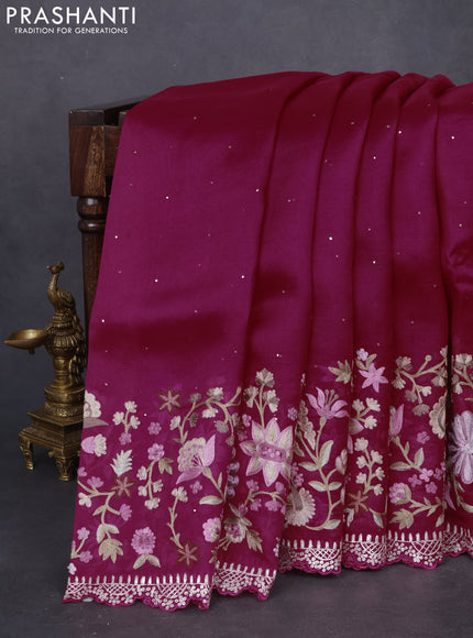 Pure organza silk saree pink with golden buttas and floral embroidery border
