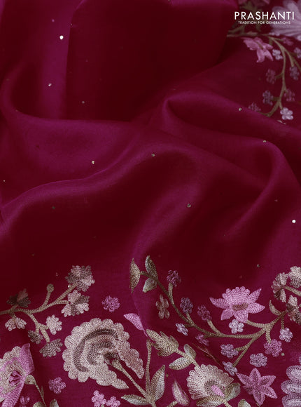 Pure organza silk saree pink with golden buttas and floral embroidery border