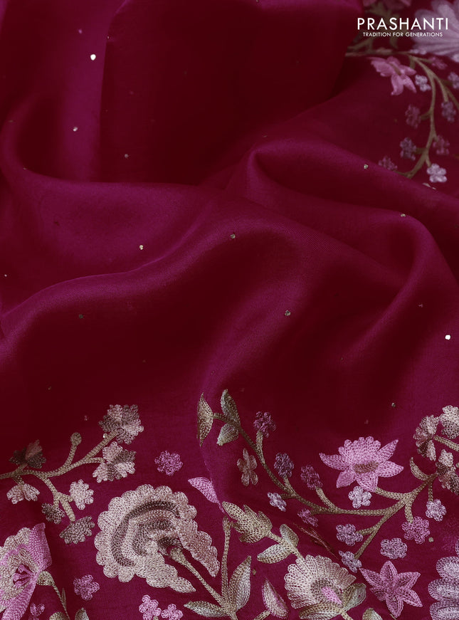 Pure organza silk saree pink with golden buttas and floral embroidery border