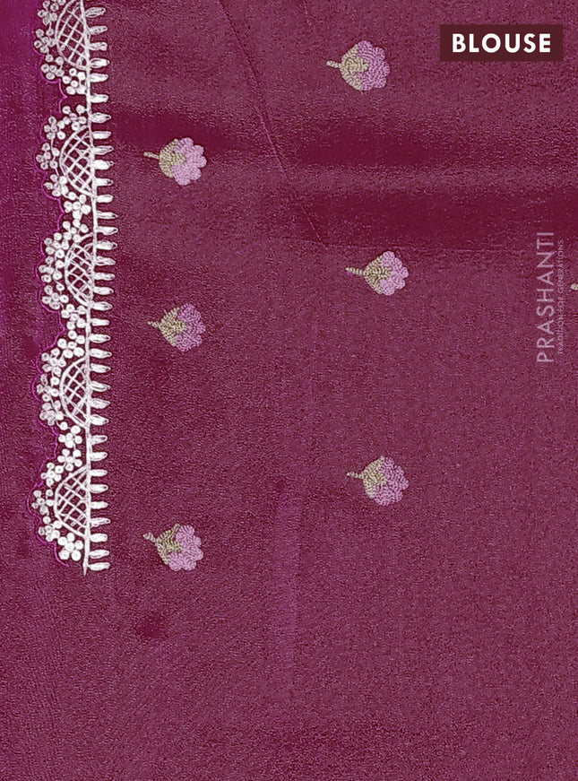 Pure organza silk saree pink with golden buttas and floral embroidery border