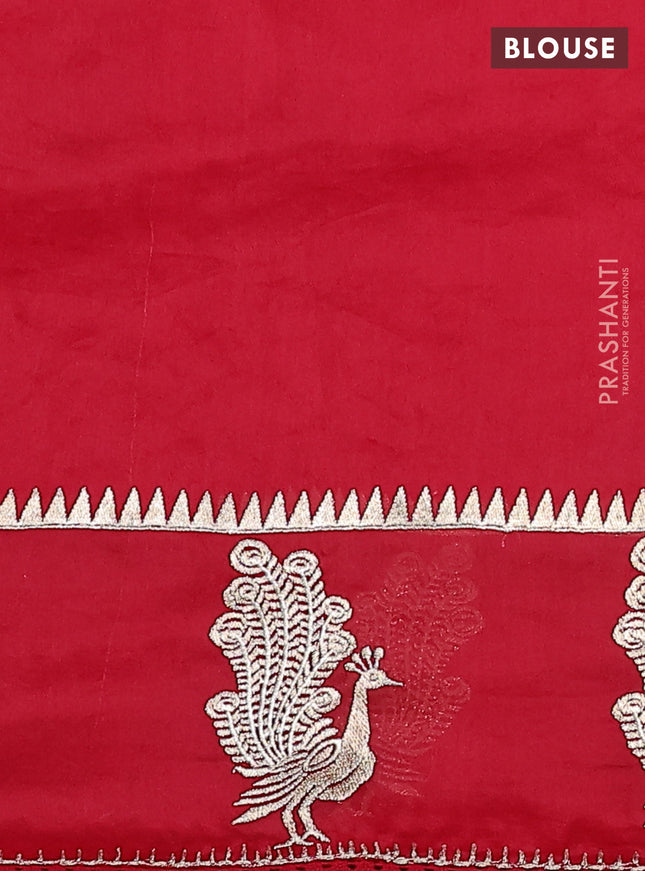 Pure organza silk saree maroon with allover embroidery and zari woven butta border