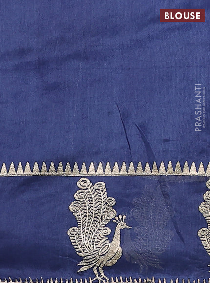 Pure organza silk saree peacock blue with allover embroidery and zari woven butta border