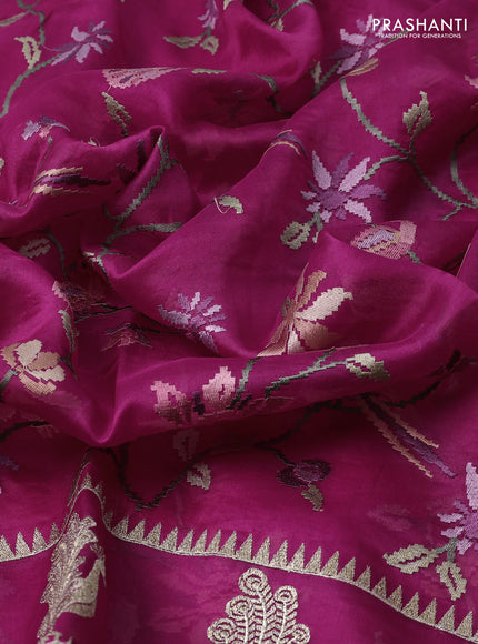 Pure organza silk saree pink with allover embroidery and zari woven butta border