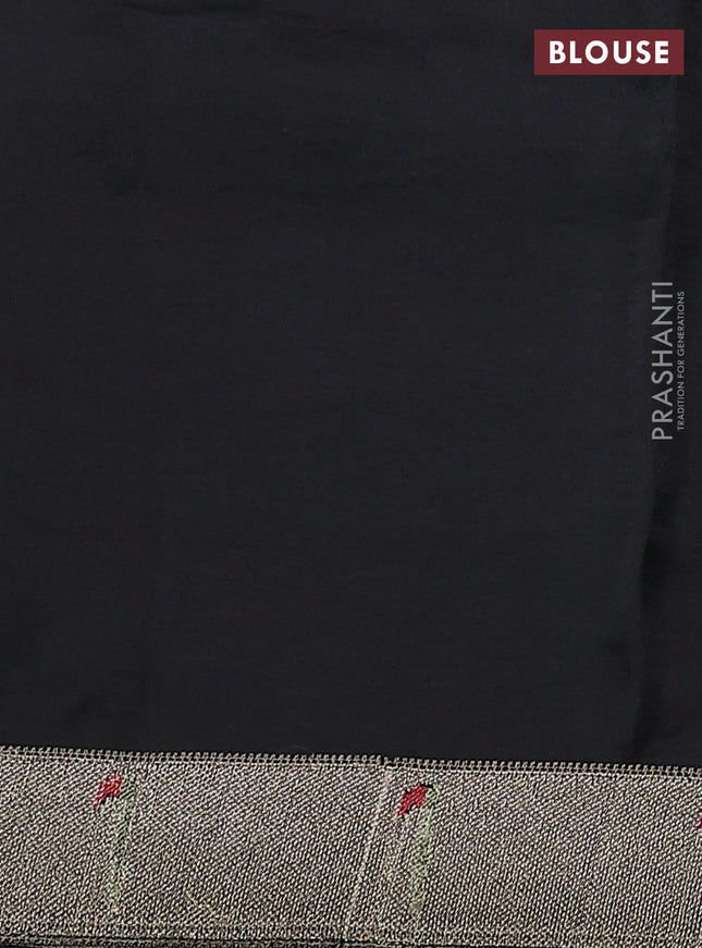 Pure organza silk saree black with allover embroidery and zari woven muniya butta border