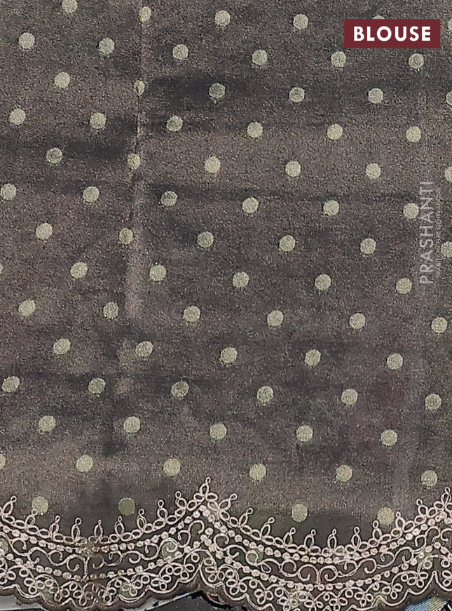 Pure organza silk saree navy blue with floral digital prints & pita work and pita work border