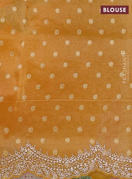 Pure organza silk saree mustard yellow with floral digital prints & pita work and pita work border