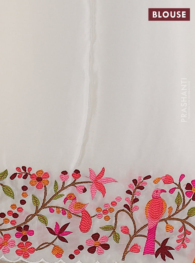 Pure organza silk saree off white with plain body and embroidery work border