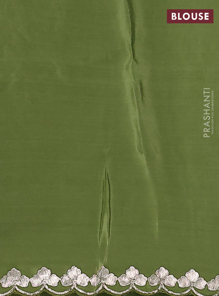 Pure organza silk saree sap green with bird design kutch embroidery and zari woven border