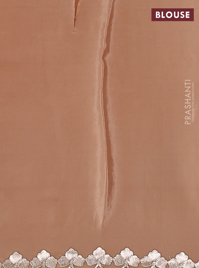 Pure organza silk saree sandal with bird design kutch embroidery and zari woven border