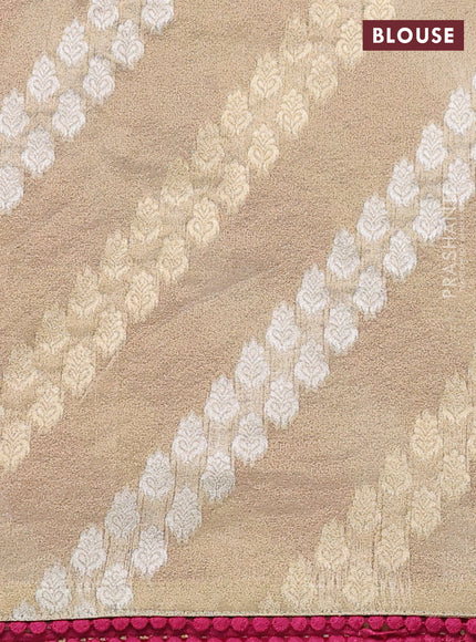 Pure organza silk saree pink with allover floral embroidery and lace work border