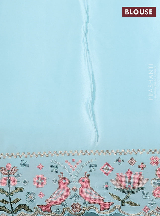 Pure organza silk saree light blue with embroided buttas and embroided border