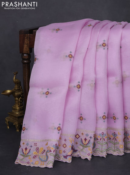 Pure organza silk saree lavender with embroided buttas and embroided border