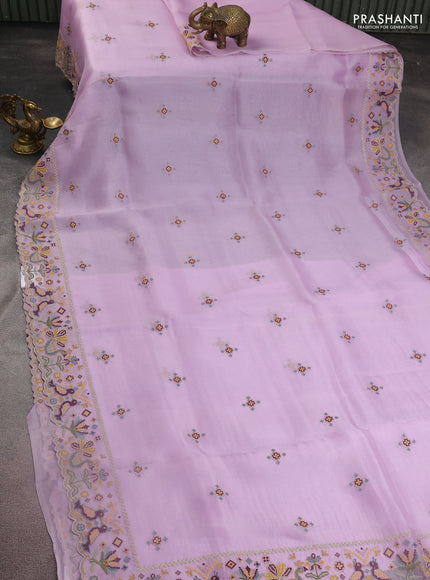 Pure organza silk saree lavender with embroided buttas and embroided border