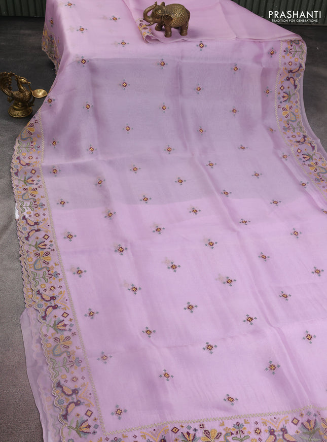 Pure organza silk saree lavender with embroided buttas and embroided border