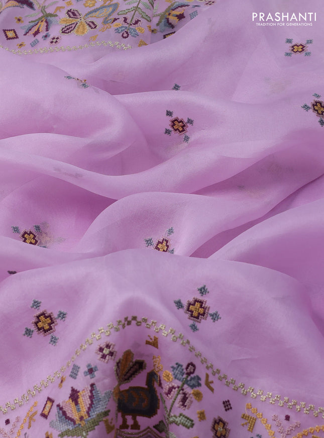 Pure organza silk saree lavender with embroided buttas and embroided border